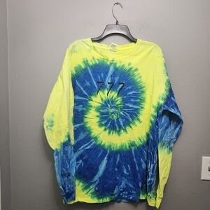 Vibrant Tie Dye Long Sleeve T-Shirt in Blue and Yellow Spiral